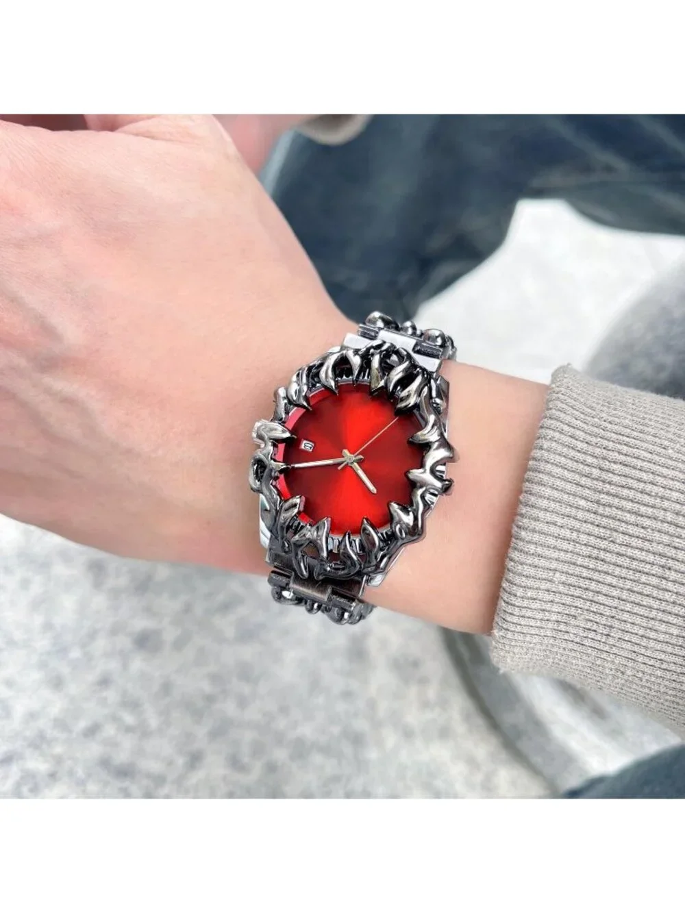 Men's Red Quartz Gothic Claw Unique Stainless Steel Luminous Waterproof Watch